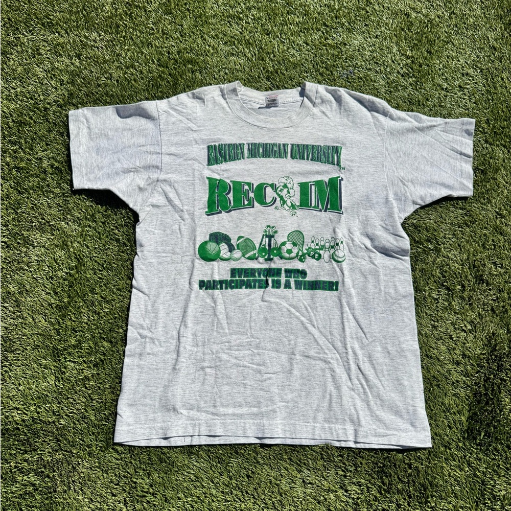 Fruit of the Loom Gray and Green Short Sleeve Tee
